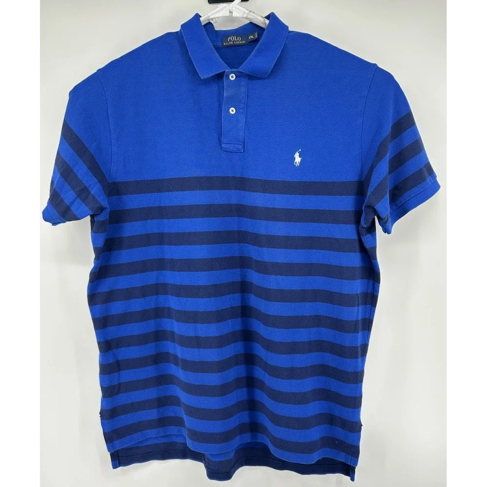 Polo Ralph Lauren Short Sleeve Polo Shirt Blue With Stripes Men's Size 2XL